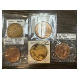 LOT OF 5 MIXED BRONZE TOKENS