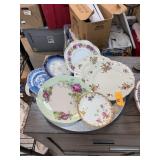 LARGE LOT OF CHINA ON ALUMINUM HANDLED TRAY