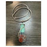 STERLING SILVER NECKLACE W LARGE CHRYSOCOLLA PENDA