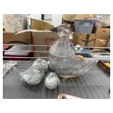 VINTAGE DUCK GLASS COOKIE JAR & BIRD FIGURINES