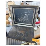 COPPER METAL STRAPPED DEER FIGURE & MISC