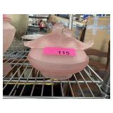 VTG PINK SATIN WESTMORELAND GLASS LOVE BIRDS