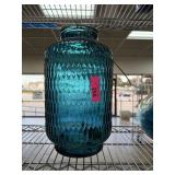 2PC LARGE BLUE GLASS VASE / VASE W BLUE PEBBLES