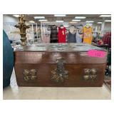 LARGE WOOD BOX W METAL EMBELLISHMENTS