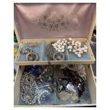 JEWELRY BOX W LARGE LOT OF JEWELRY