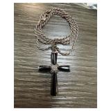 STERLING SILVER ONYX MARCASITE CROSS NECKLACE