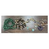 4PC MALACHITE / SEMI PREC STONES NECKLACES