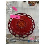 IMPERIAL GLASS RUBY RED BUTTON & CANE SAUCER