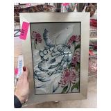 MOORCROFT? FRAMED GLAZED POTTERY TILE NOTE