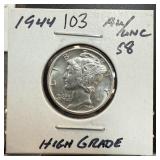 1944 MERCURY SILVER DIME HIGH GRADE