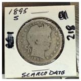 1895-S BARBER SILVER QUARTER SCARCE