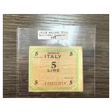 1943 ALLIED 5 LIRE MILITARY CURRENCY NOTE WWII
