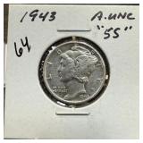 1943 MERCURY SILVER DIME BETTER