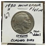 1930-S BUFFALO NICKEL STRONG CLASHED DIES