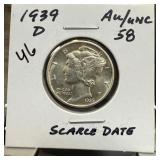 1939-D MERCURY SILVER DIME SCARCE DATE