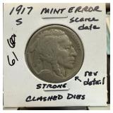 1917-S BUFFALO NICKEL SCARCE DATE W CLASHED DIES