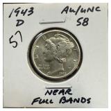 1943-D MERCURY SILVER DIME NFB