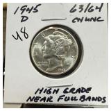 1945-D MERCURY SILVER DIME HIGH GRADE NFB
