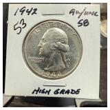 1942 WASHINGTON SILVER QUARTER HIGH GRADE