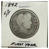 1892 BARBER SILVER HALF DOLLAR
