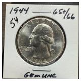 1944 WASHINGTON SILVER QUARTER UNC