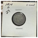 1914-D BARBER SILVER DIME