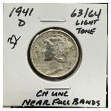 1941-D MERCURY SILVER DIME UNC NFB
