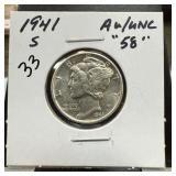 1941-S MERCURY SILVER DIME BETTER