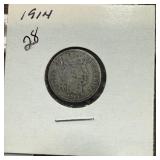 1914 BARBER SILVER DIME
