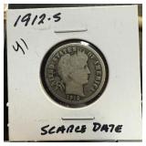 1912-S BARBER SILVER DIME SCARCE DATE