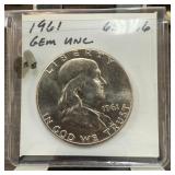 1961 GEM UNC FRANKLIN SILVER HALF DOLLAR