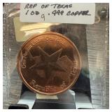 1 OZ .999 COPPER BULLION ROUND