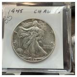 1945 WALKING LIBERTY SILVER HALF DOLLAR CH AU