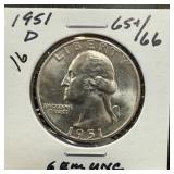 1951-D WASHINGTON SILVER UNC QUARTER