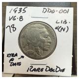 1935 BUFFALO NICKEL DDO-001 DOUBLE DIE