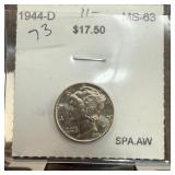 1944-D MERCURY SILVER DIME HIGH GRADE