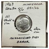 1963 ROOSEVELT SILVER DIME GEM BU