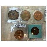 LOT OF 5 MIXED TOKENS BRONZE & MORE