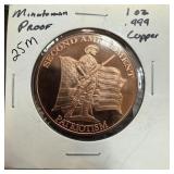 1 OZ COPPER BULLION ROUND MINUTEMAN PROOF