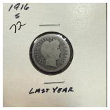 1916-S BARBER SILVER DIME