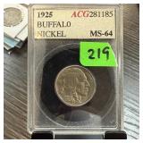 1925 MS-64 GRADED BUFFALO NICKEL