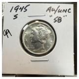 1945-S MERCURY SILVER DIME BETTER GRADE