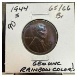 1944-S WHEAT PENNY CENT RAINBOW COLOR