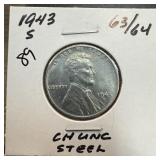 1943-S WHEAT PENNY CENT UNC STEEL