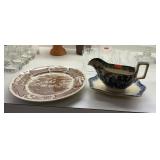ANTIQUE PORCELAIN GRAVY BOWL / PLATE FAIR WINDS