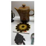EAST GERMAN POTTERY TEAPOT / GLAZED TILE & HAMSA