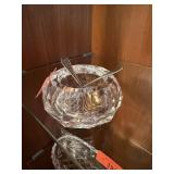 CRYSTAL SALT CELLAR W SPOONS