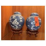 PAIR OF CHINESE BALUSTER JARS W STANDS