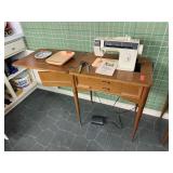 VINTAGE MID CENTURY SEWING CABINET W STOOL NOTE