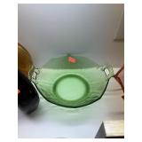 LARGE HANDLED VASELINE GLASS BOWL